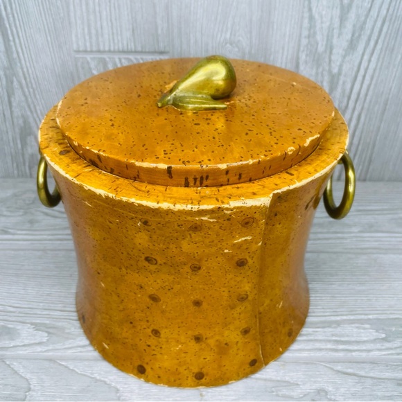 Vintage rare Cork and brass ice bucket bar wear 1940s retro glam with brass pear - Picture 1 of 16
